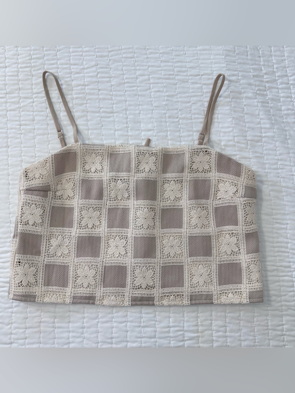 Emory Park Checker Floral Crochet Cropped Tank Top With Adjustable Straps Sz M - Picture 3 of 14
